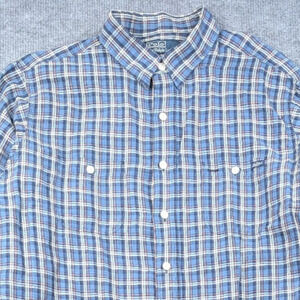 Polo Ralph Lauren Button Up Shirt Mens XL Linen Blue Plaid Preppy Vintage Beach